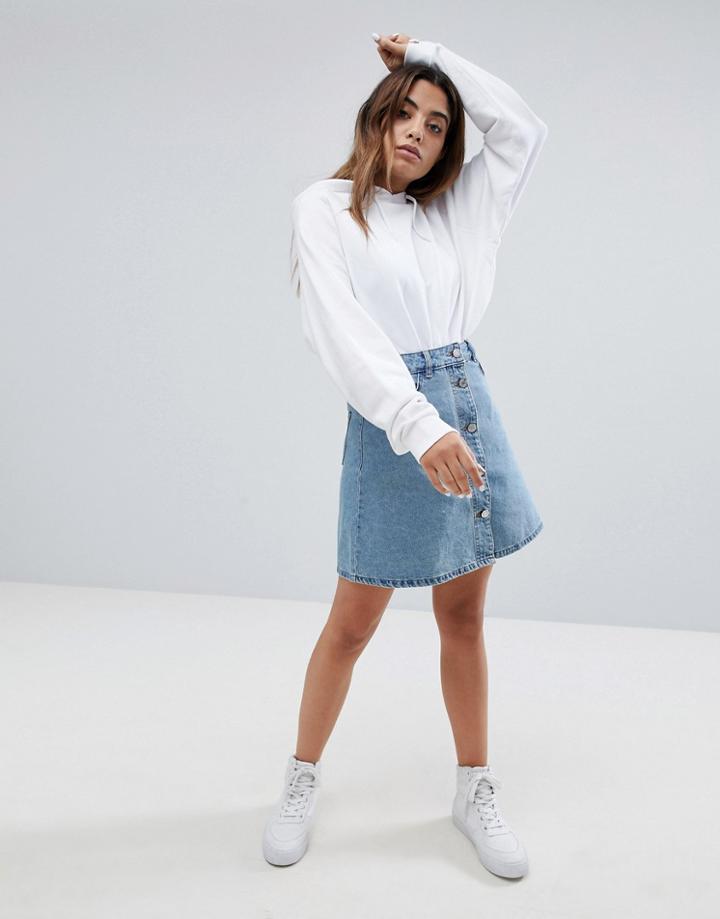 Noisy May Button Up Front Skirt - Blue