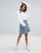 Noisy May Button Up Front Skirt - Blue
