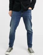 Asos Design Stretch Tapered Jeans In Vintage Dark Wash Blue-blues