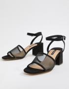 Stradivarius Mesh Block Heel Sandals - Black