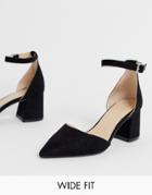 Simply Be Wide Fit Estee Pointed Block Heel Shoe With Ankle Strap In Black - Black