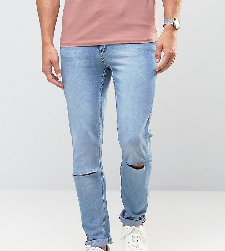 Cheap Monday Jeans Tight Skinny Fit Stonewash Blue Ripped Knee - Blue