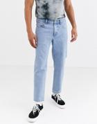 Asos Design Classic Rigid Jeans With Elasticated Waist In Stone Wash-blue