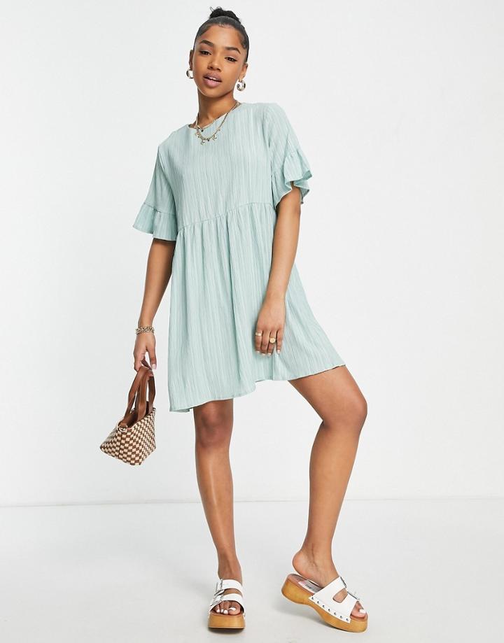 Lola May Mini Smock Dress In Sage-green