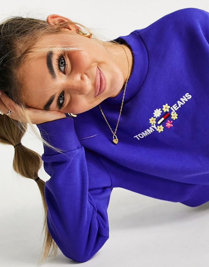 Tommy Jeans Long Sleeve Logo Sweatshirt In Blue-blues