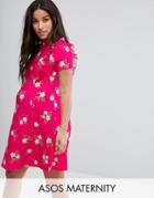 Asos Maternity Mini Tea Dress With Open Back And Frill - Pink