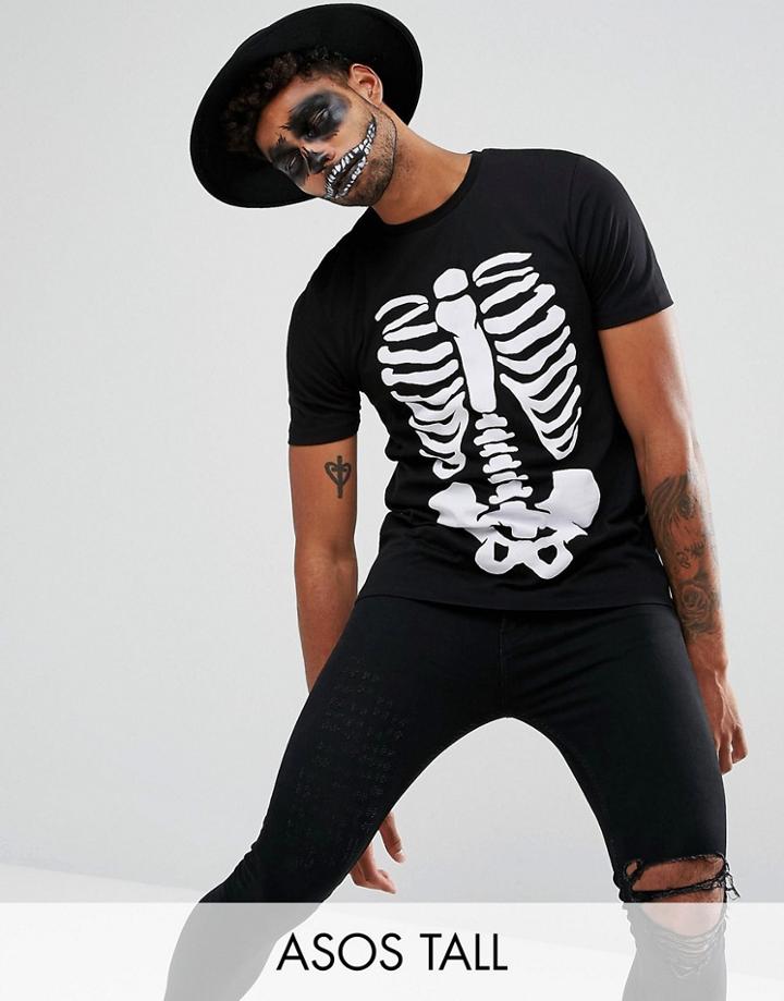 Asos Tall Halloween Relaxed T-shirt With Rib Cage Print - Black