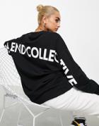 Asos Weekend Collective Oversized Long Sleeve T-shirt With Back Logo In Black-blue