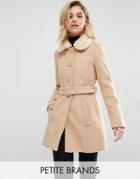 Miss Selfridge Petite Faux Fur Collar Coat - Beige