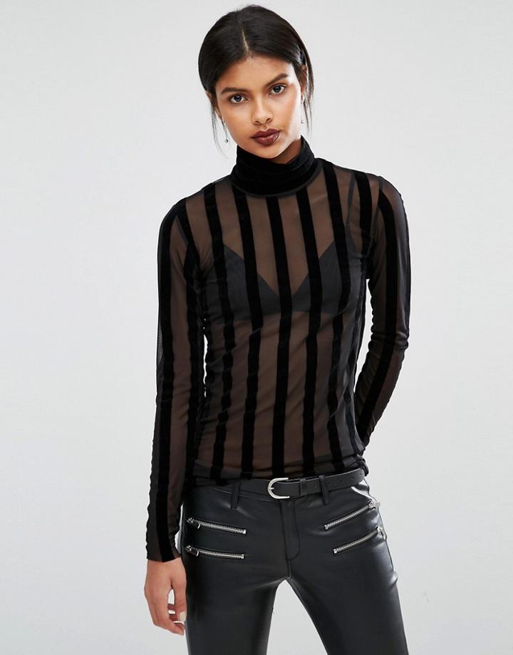 Y.a.s Stripe High Neck Top - Black