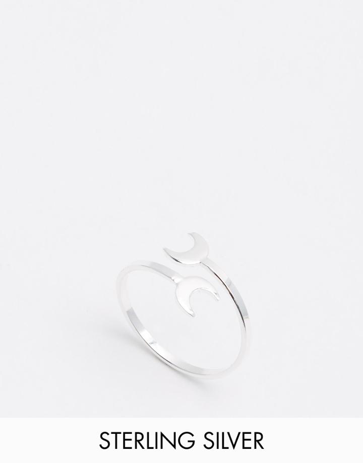 Asos Sterling Silver Two Moons Ring - Silver Plated