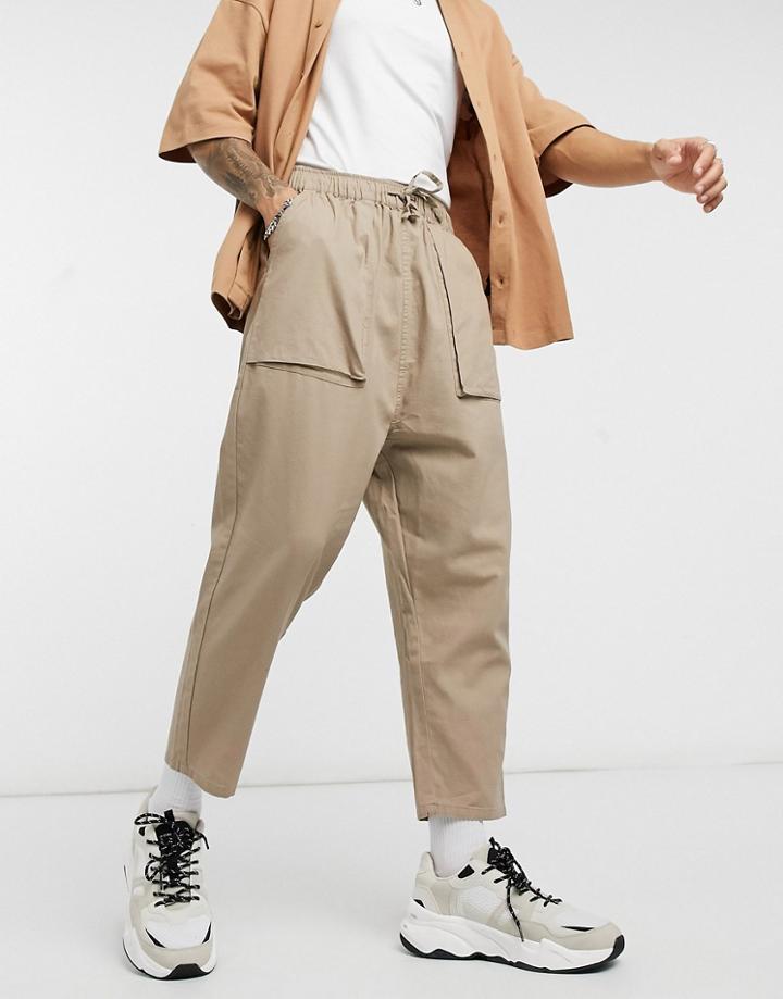Asos Design Drop Crotch Chinos In Stone-neutral