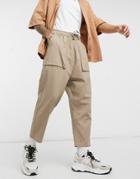 Asos Design Drop Crotch Chinos In Stone-neutral
