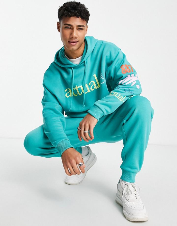 Asos Actual Oversized Hoodie With Actual Club Multi Prints In Green - Part Of A Set