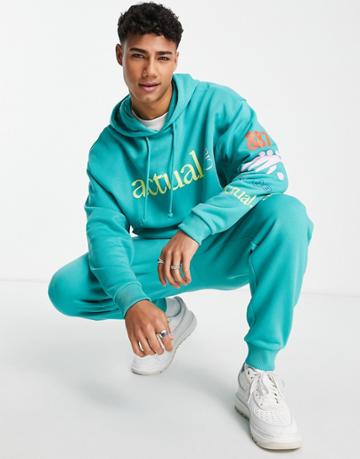 Asos Actual Oversized Hoodie With Actual Club Multi Prints In Green - Part Of A Set