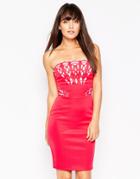 Lipsy Bandeau Mini Dress With Laser Cut Detail - Pink