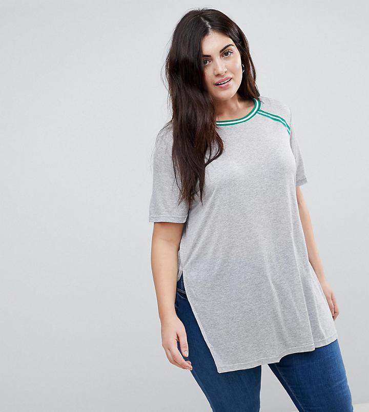 Brave Soul Plus Lucy Retro Stripe T-shirt - Gray