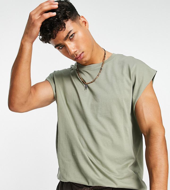 New Look Oversized Tank Top In Light Khaki-green