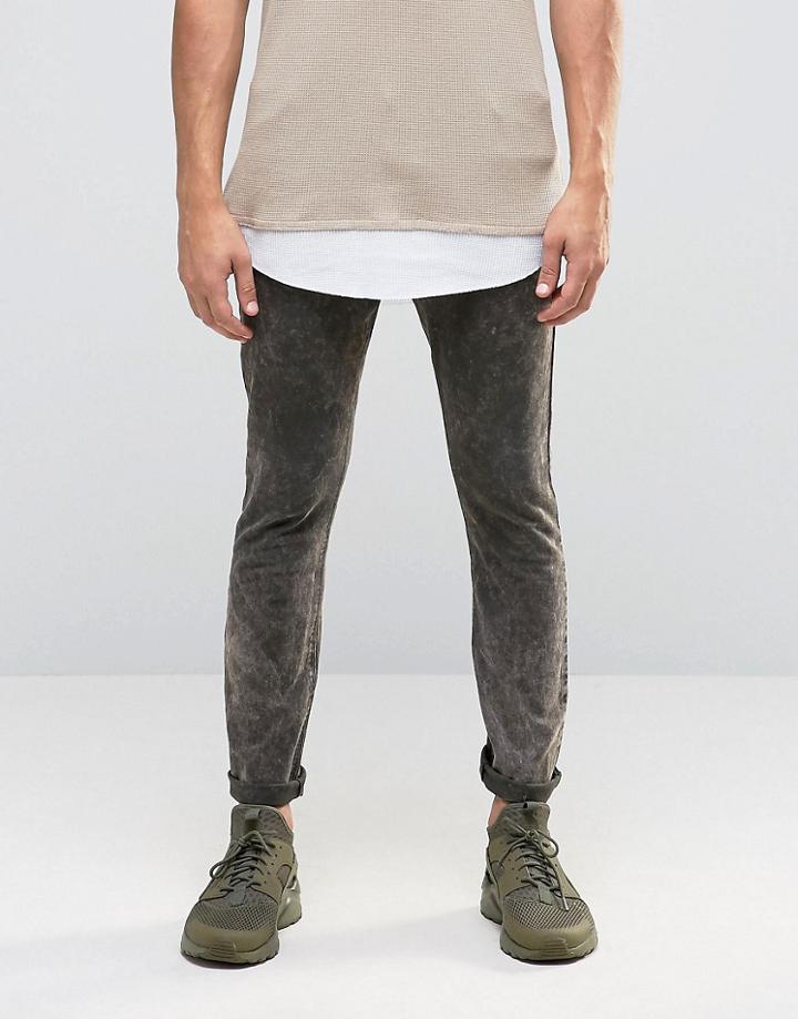 Asos Super Skinny 5 Pocket Pants In Khaki Extreme Acid Wash - Brown