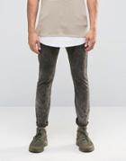 Asos Super Skinny 5 Pocket Pants In Khaki Extreme Acid Wash - Brown