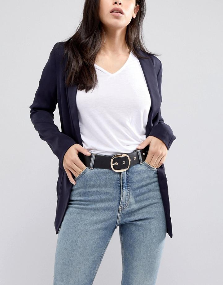 Stradivarius Gold Circle Buckle Belt - Black
