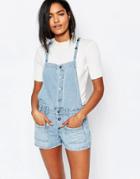 Vila Denim Button Front Romper - Light Blue Denim