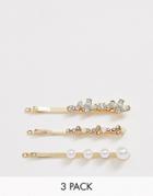 Monki 3-pack Hairclips In Gold