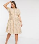 Lost Ink Plus Midi Smock Dress With Volume Tiers In Abstract Squiggle Print-neutral