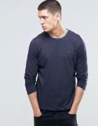 Pretty Green Long Sleeve Top With Paisley Trim In Slim Fit Navy - Navy