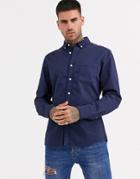 Asos Design Stretch Slim Organic Denim Shirt In Navy