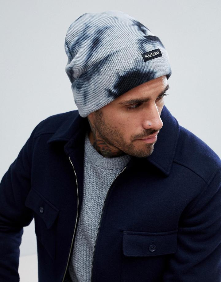 Pull & Bear Tie Dye Beanie In Navy - Navy