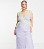 Asos Design Curve Bias Cut Chiffon Midi Dress With Applique Lace In Lilac-purple