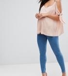 Asos Maternity Ridley High Waist Skinny Jeans In Lily Wash With Under The Bump Waistband - Blue