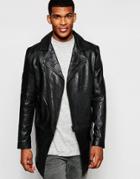 Asos Leather Jacket In Longline - Black