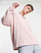 Asos Design Oversized Long Sleeve Waffle T-shirt In Washed Pink