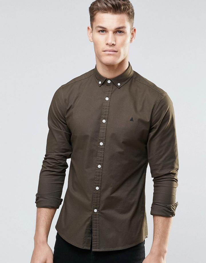 Asos Skinny Fit Oxford Shirt In Mid Khaki With Logo - Mid Khaki