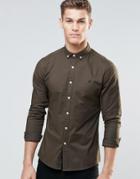Asos Skinny Fit Oxford Shirt In Mid Khaki With Logo - Mid Khaki