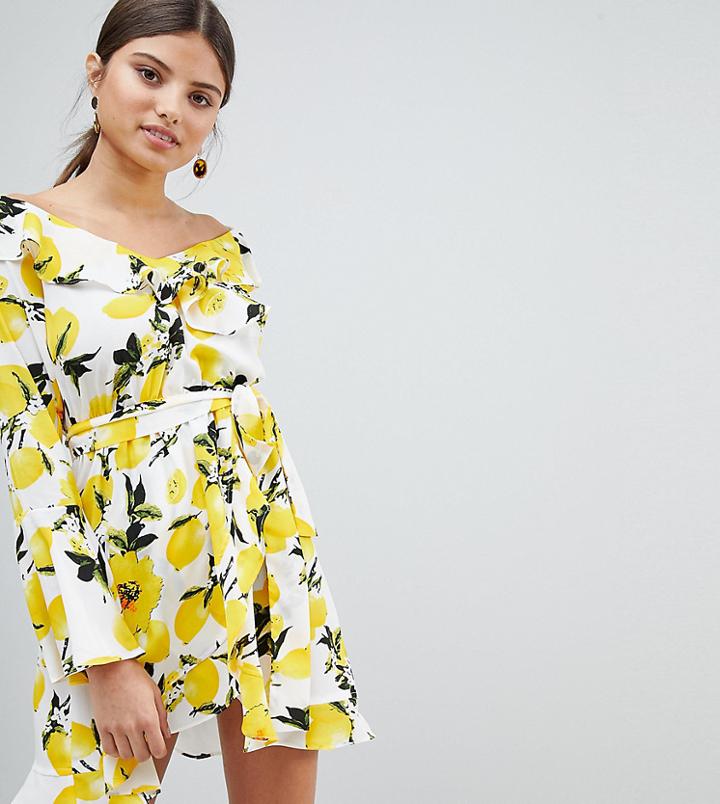 Boohoo Off Shoulder Lemon Print Dress - Multi