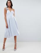 Asos Design Premium Corsage Strap Prom Midi Dress - Gray