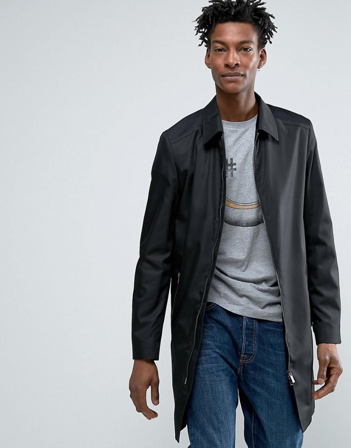 Hugo By Hugo Boss Melcet Overcoat Water Repellent Zip Front In Black - Black