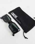 Asos Design Mid Square Sunglasses With Bevel In Shiny Black - Black