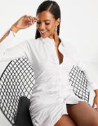 Rebellious Fashion Ruched Detail Shirt Dress In White