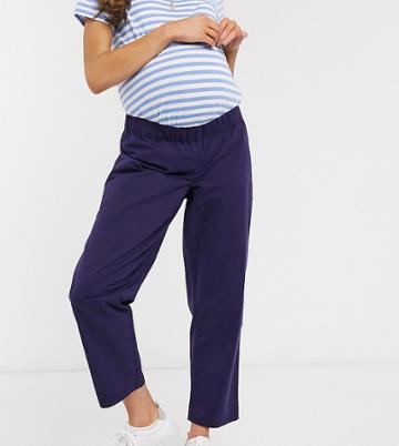 Asos Design Maternity Clean Pull On Pant In Navy Moleskin