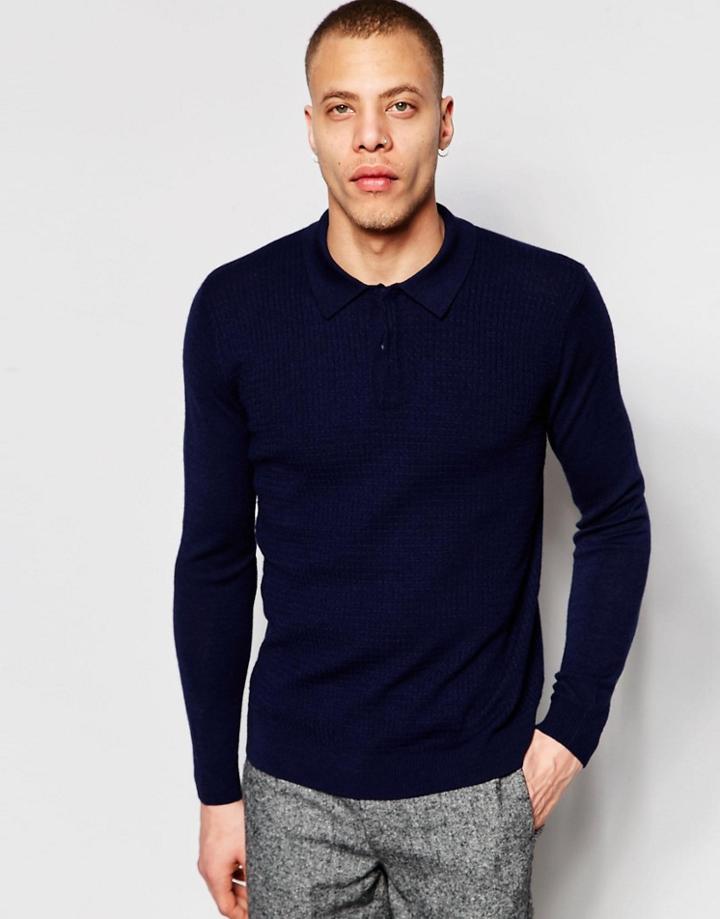 Weekday Japser Long Sleeve Jersey Shirt Top In Navy - Navy