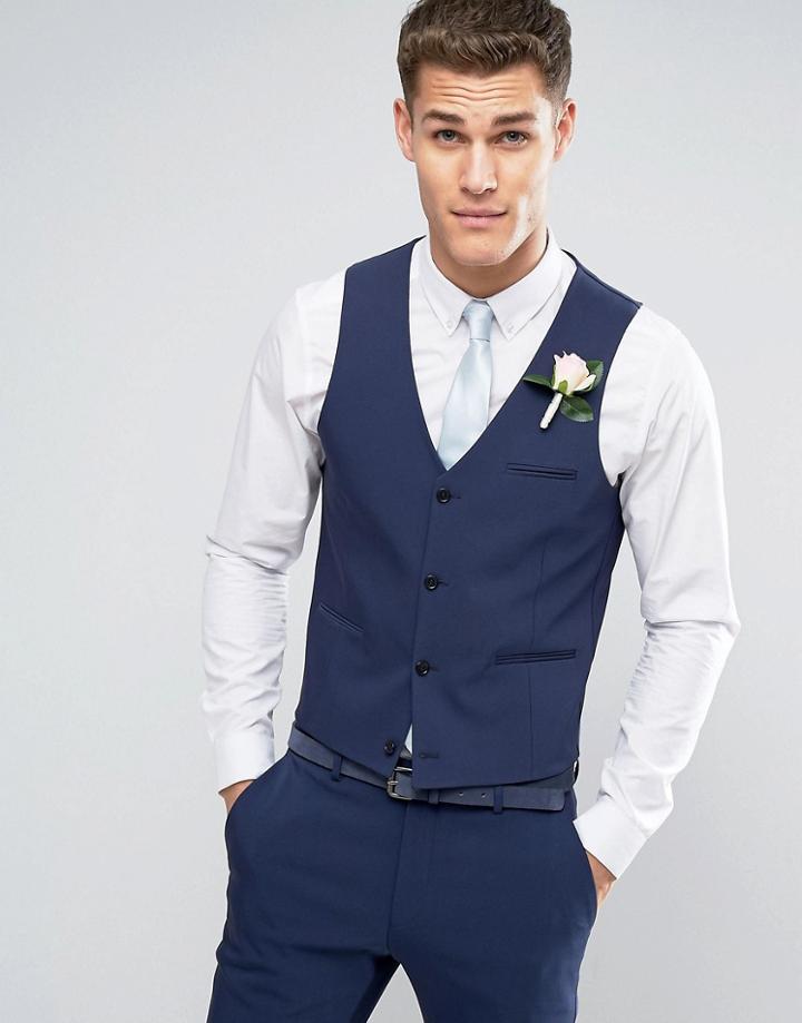 Asos Wedding Skinny Suit Vest In Navy - Navy