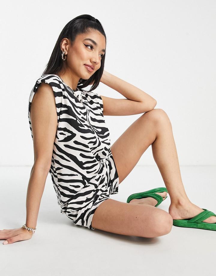 Jdy Sleeveless T-shirt In Zebra Print - Part Of A Set-white