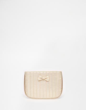 Bombay Duck Quilted Flat Pouch With Bow - Gold