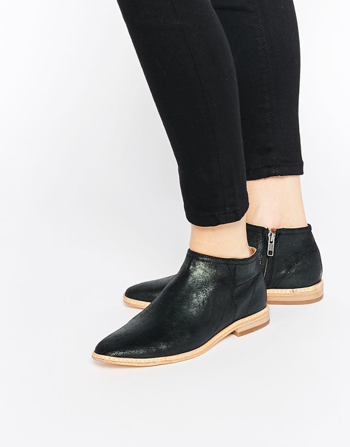 H By Hudson Shift Zip Leather Ankle Boots - Black Calf