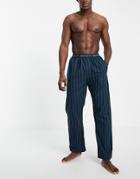 Gant Lounge Sweatpants In Navy/green Stripe With Contrast Logo Waistband