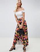 Asos Design Wrap Maxi Skirt With Ruffle And Tie In Floral Print-multi